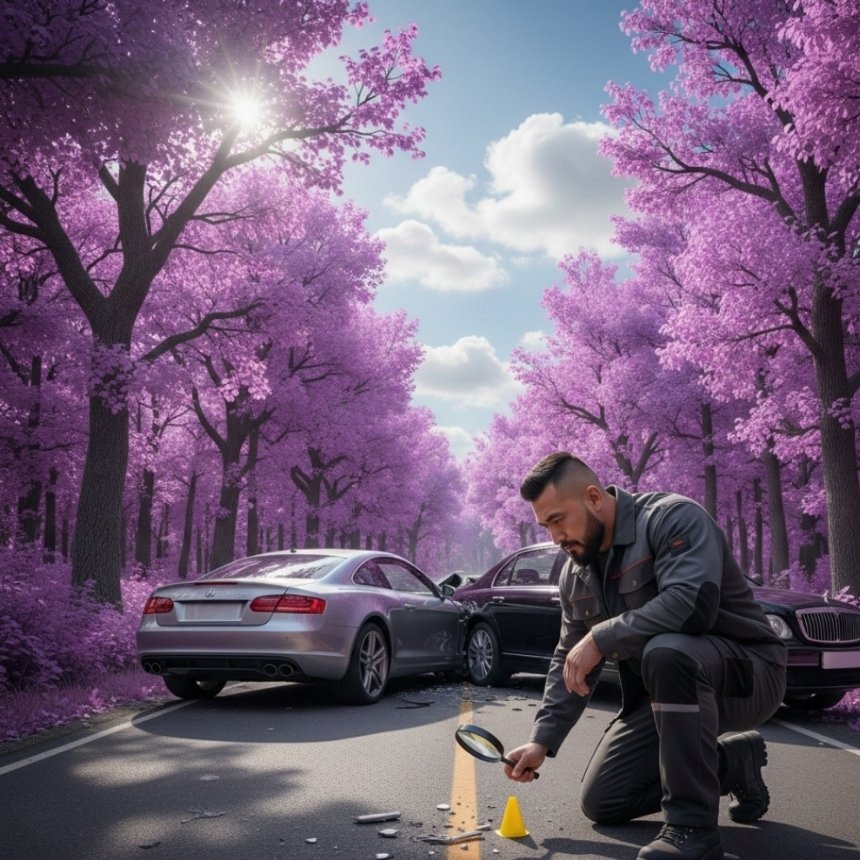 Kfz-Gutachter prüft Beweise nach einem Unfall in Berlin Spandau zur rechtssicheren Dokumentation.