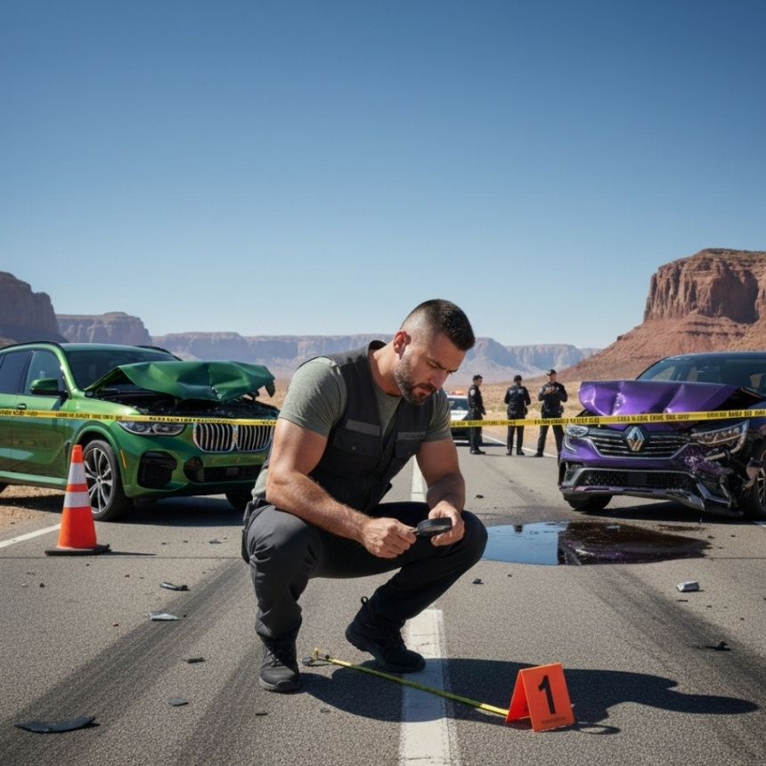Kfz-Gutachter bei der Beweissicherung nach einem Unfall in Berlin Spandau – rechtssichere Dokumentation.